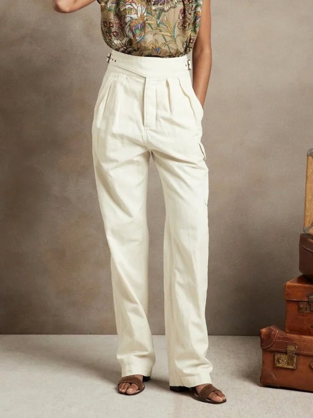 Banana Republic Heritage Explorer White Cream Linen Cotton Wide Leg Pant Sz 6